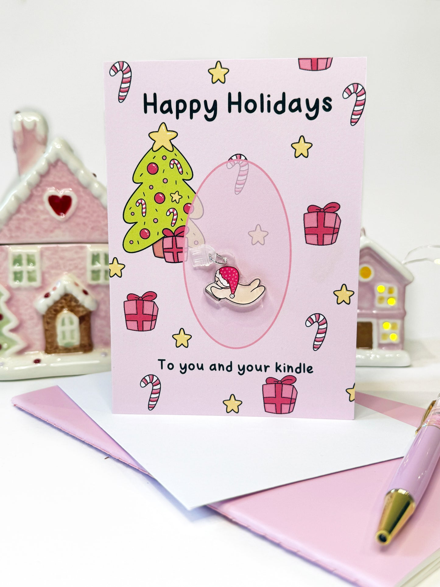 Happy Holidays to you and your kindle, Christmas Card and charm