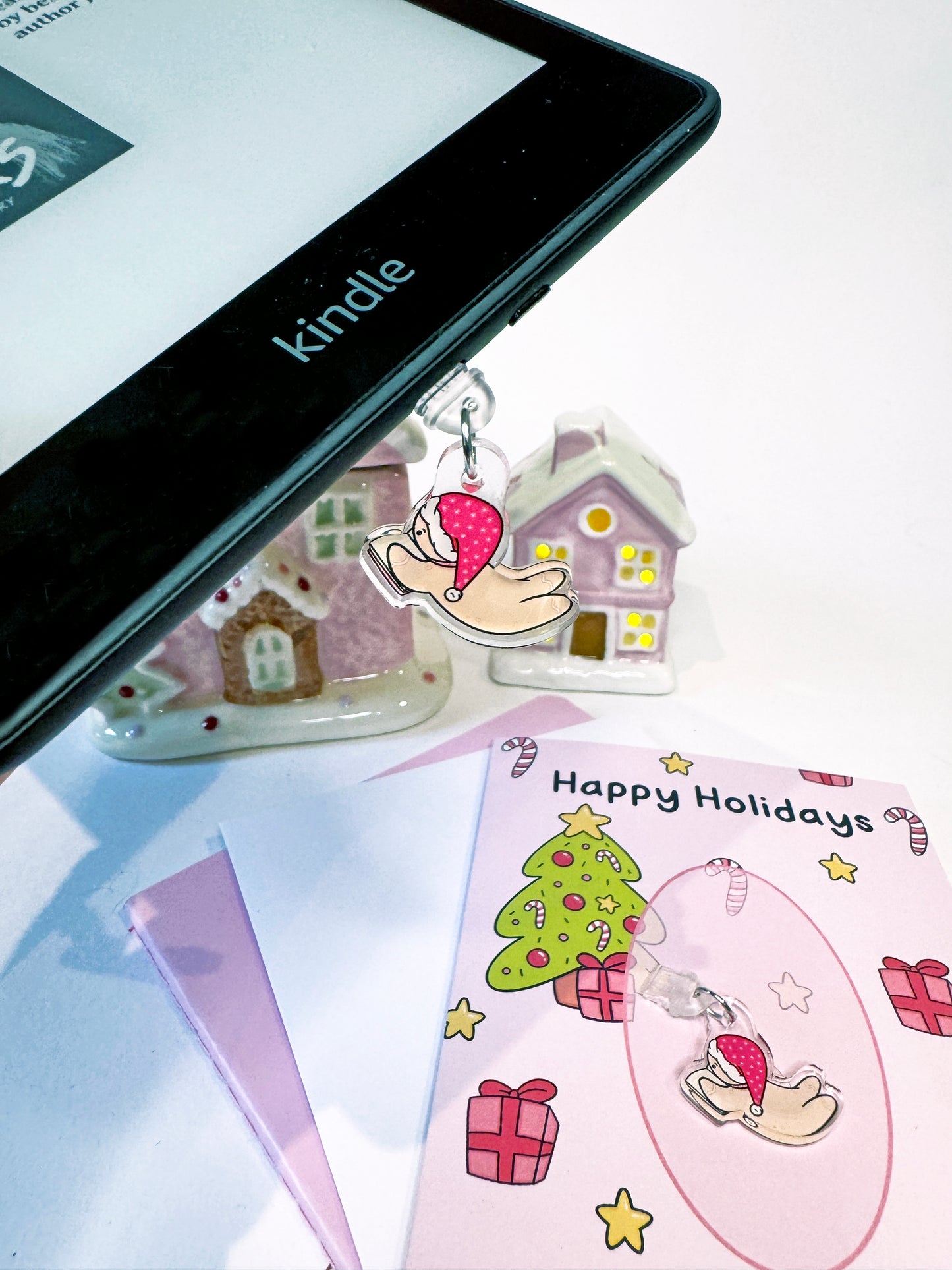 Happy Holidays to you and your kindle, Christmas Card and charm