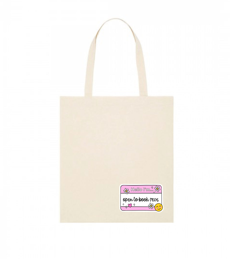 Open to Book Recs Tote Bag