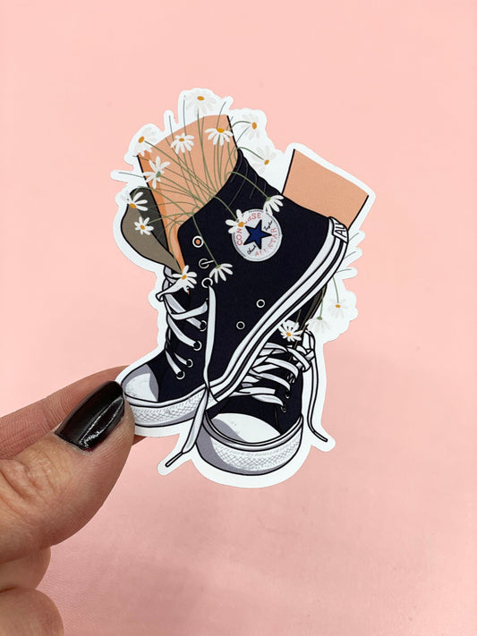 Cute High Top Trainers and Daisies Sticker