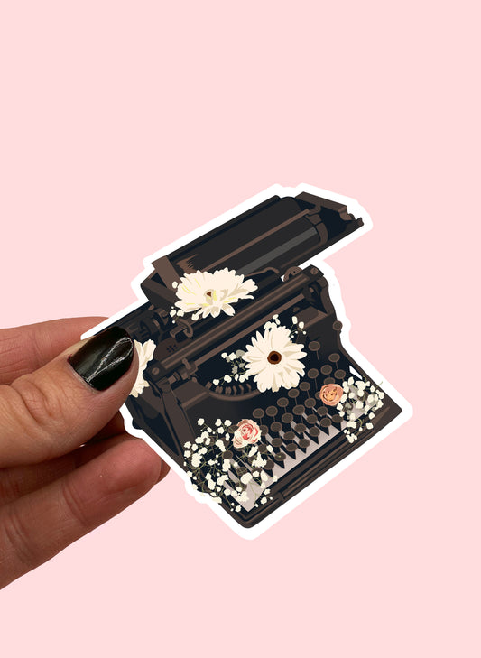 Typewriter and flowers sticker