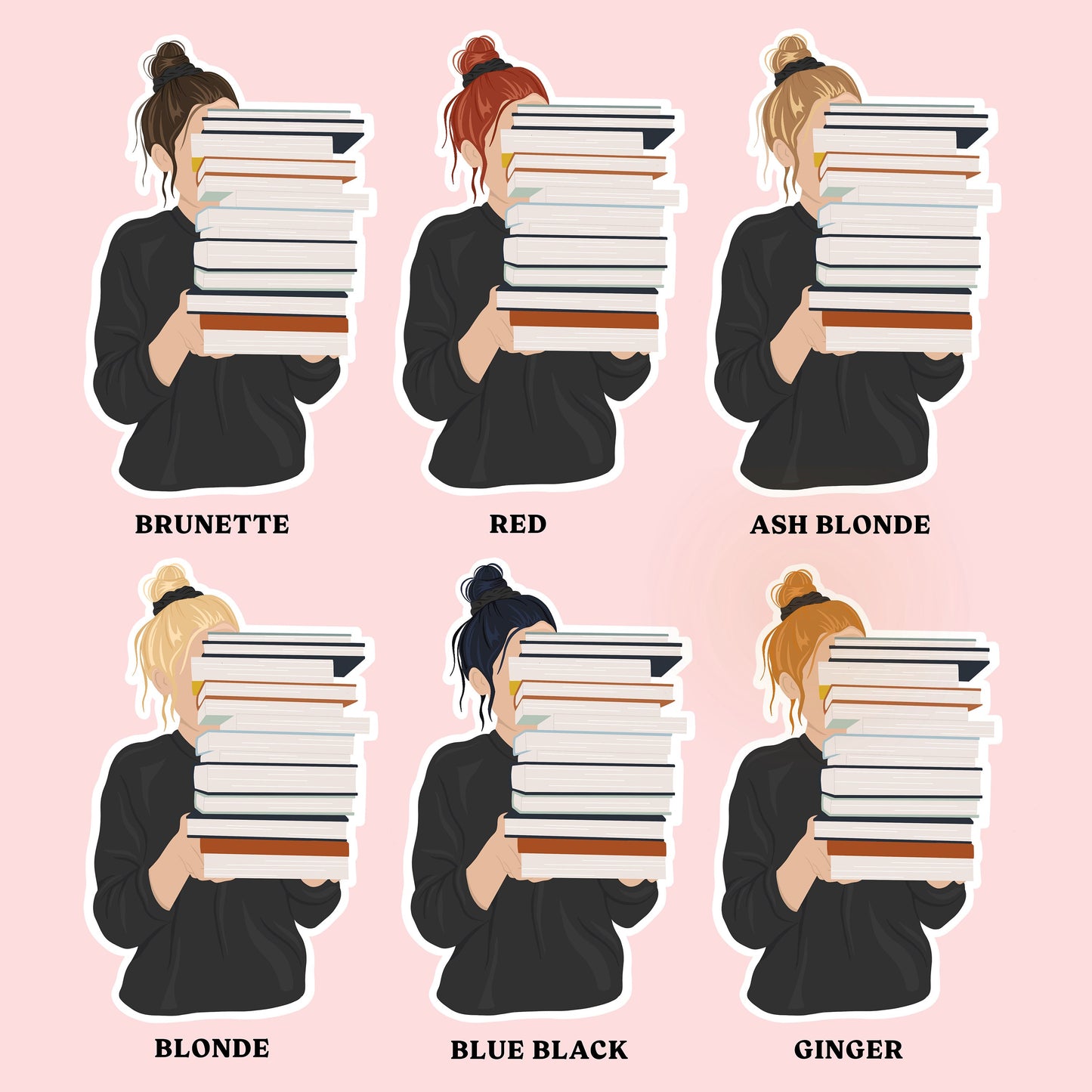 Girl with stack of books Sticker