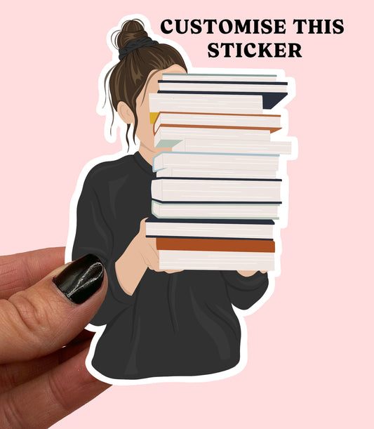 Girl with stack of books Sticker