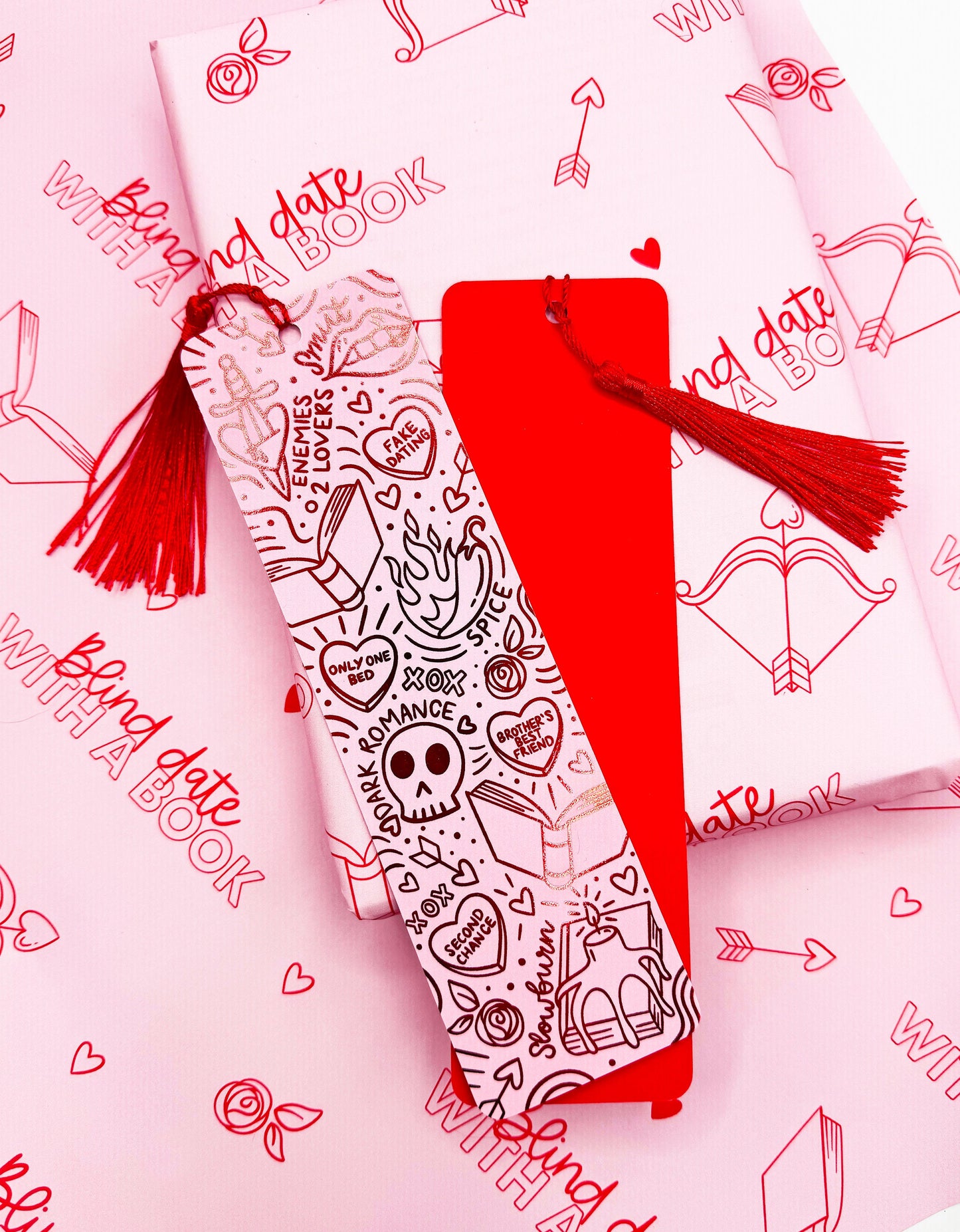 Romance book lover red foiled bookmark