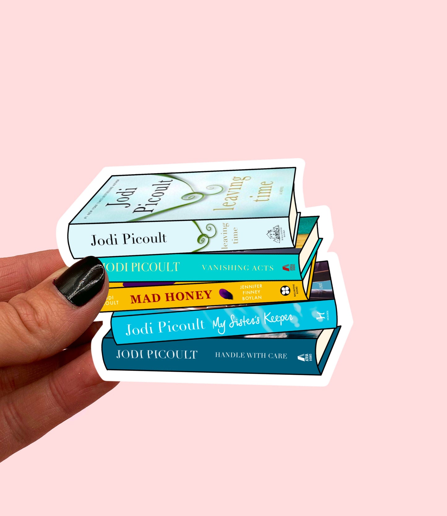 Jodi Picoult book stack sticker